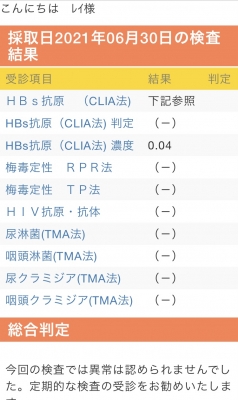 REI（ﾚｲ） 今月の検査結果