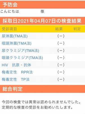 SYOKI(ショウキ) 4月性病検査結果