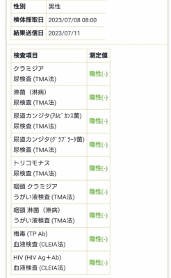 TAKEMICHI(ﾀｹﾐﾁ) 性病検査の結果