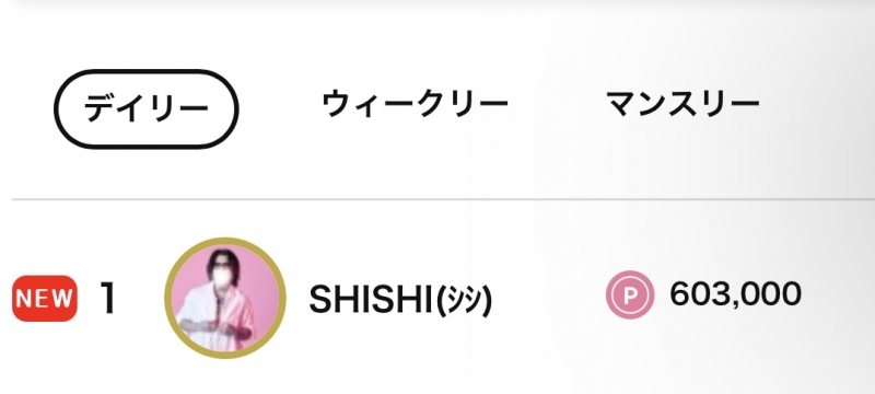 SHISHI(ｼｼ) 1位